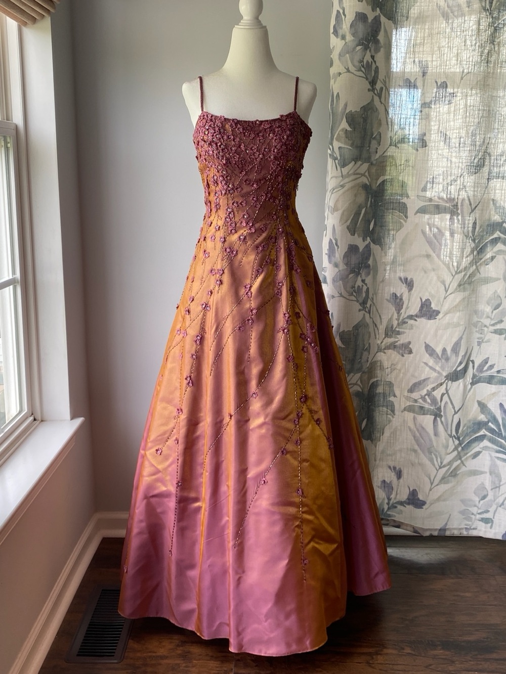 Vintage Y2K Cache Floral Beaded Whimsigoth Prom Gown Dress sz 4